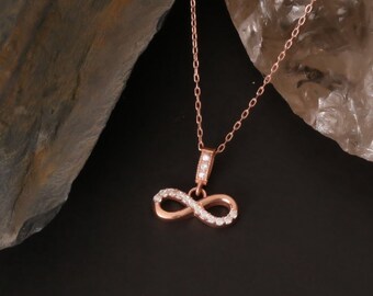 Rose Gold Infinity Necklace: Sterling Silver Zircon Pendant