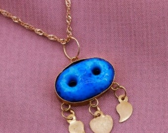 Assyrian Evil Eye Necklace: Turquoise Rose Gold Sterling Silver Amulet