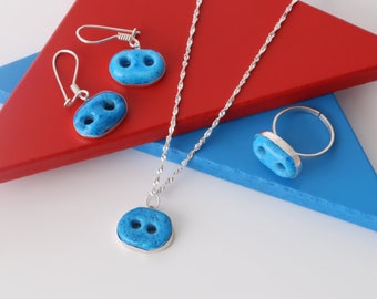 Turquoise Evil Eye Jewelry Set: 925 Sterling Silver Necklace, Ring, Earrings