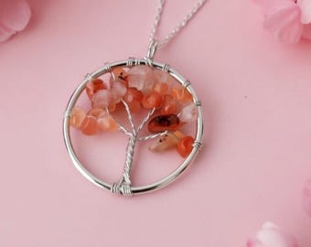 Agate Tree of Life Necklace: Sterling Silver Chain, Spiritual Pendant