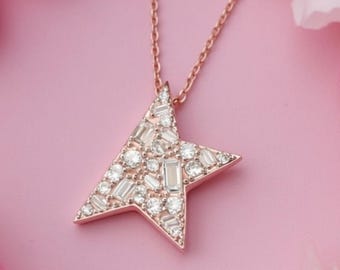 Star Necklace Worn By Ebru Şahin With Sparkling Zircon Stones Elegant Celebrity Inspired Jewelry