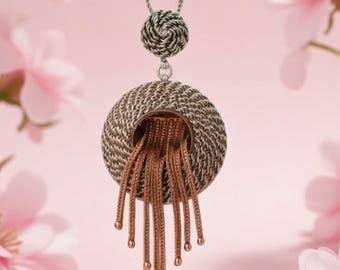 Knotted Tassel Pendant Necklace, Rose Gold Plated Sterling Silver, Boho Artisan Jewelry