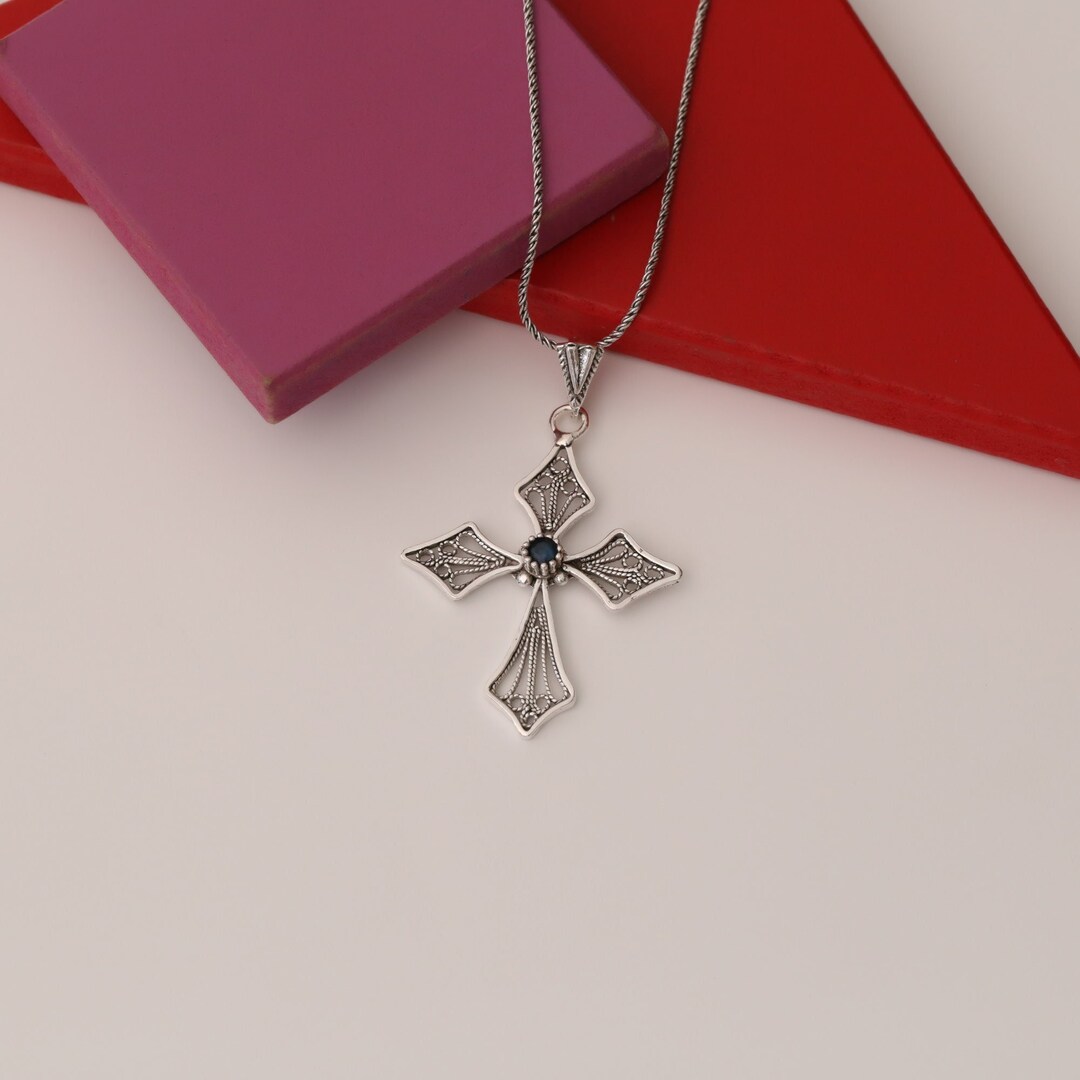 Handcrafted Sterling Silver Cross Necklace With Filigree Detailing and ...