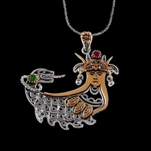 Medium Filigree Silver Shahmaran Necklace, Handmade Persian Myth Jewelry, Mystical Serpent Queen Pendant, Unique Boho Gift For Her/Him
