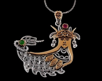 Medium Filigree Silver Shahmaran Necklace, Handmade Persian Myth Jewelry, Mystical Serpent Queen Pendant, Unique Boho Gift For Her/Him