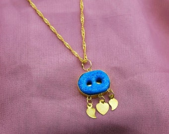 Handmade Assyrian Necklace, Good Lucky Turquoise Necklace, Gold Plate Syrian Necklace, Hercai Necklace, Evil Eyes Necklace, Reyyan Necklace