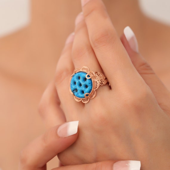 Bague en or rose symbole du ciel en filigrane argent sterling