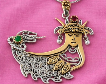 Collana Shahmaran: ciondolo serpente mitologico persiano, collana in argento sterling con filigrana fatta a mano