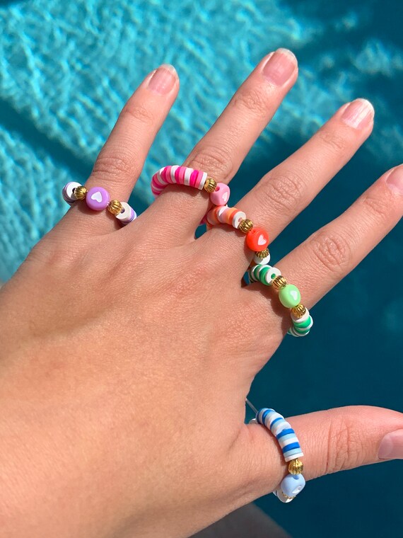 Preppy Clay Bead Rings Etsy UK