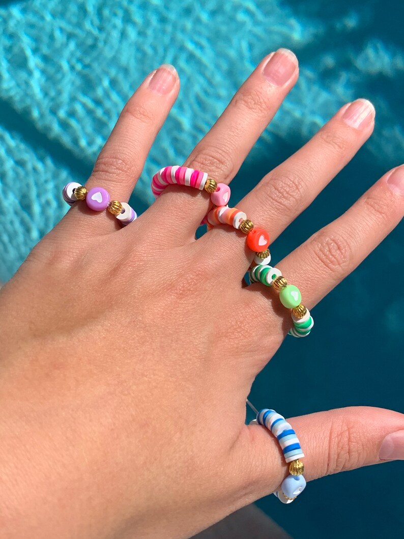 Preppy Clay Bead Rings Etsy UK