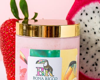 Exfoliante de azúcar espumoso de fresa y pitaya