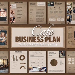 Cafe Business Plan pdf, Business Plan PDF, Start Up Workbook, Bakery Business Plan, business plan restaurant, EDIT in Canva, Coffee Shop,