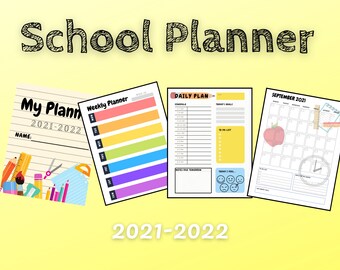 Printable Academic Planner - Printable Planner for Kids, Homework and Reading Tracker, Themed Months, 2021-2022 School Year