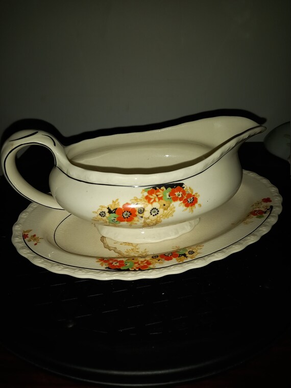 Gravy Jug and Saucer Myott England China Etsy