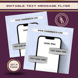 テキスト フライヤー、テキスト メッセージ フライヤー、ブティック フライヤー、iPhone フライヤー、Imessage フライヤー、Canva テンプレート、Canva DIY フライヤー