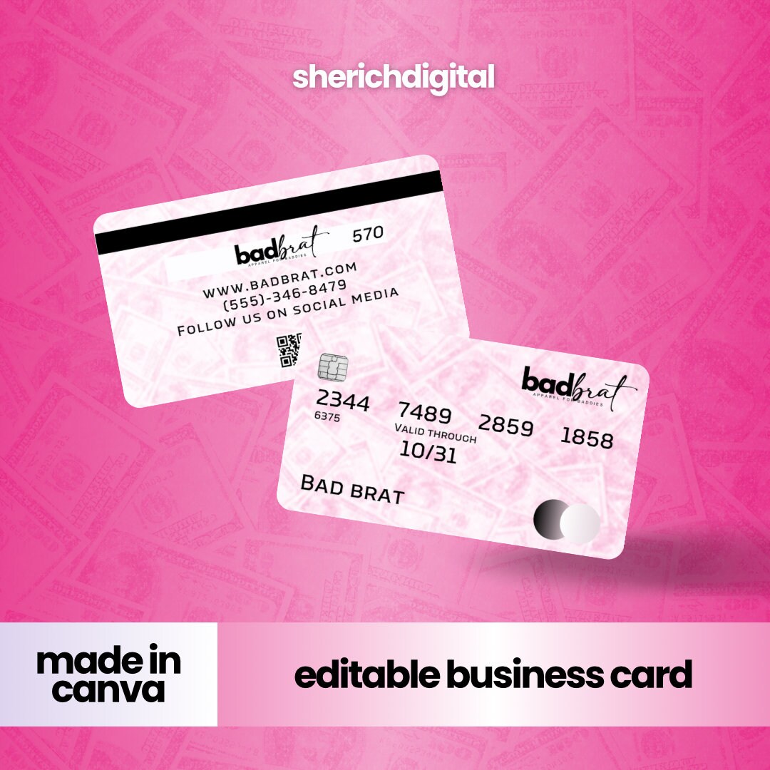 DIY Pink Credit Card Business Cards, Pink Money Credit Business Cards