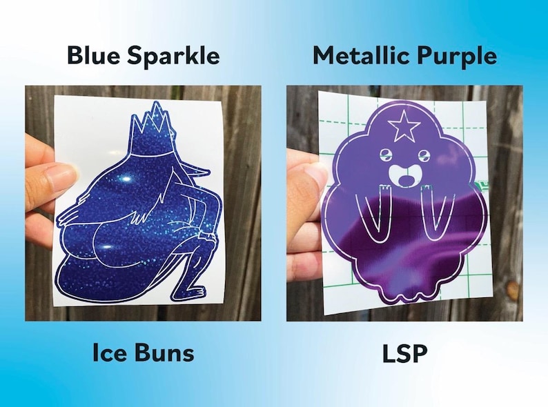 Peut inclure: Deux autocollants sont pr&eacute;sent&eacute;s. L'un est un motif bleu scintillant d'un personnage de dessin anim&eacute; avec le texte "Ice Buns". L'autre est un autocollant violet m&eacute;tallique d'un personnage de dessin anim&eacute; avec une &eacute;toile et le texte "LSP".