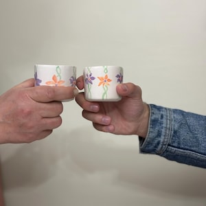Handmade Ceramic Cup Set | Colorful Vine Flower Espresso Mugs – Set of 2 | Personalized Espresso Cup for Couples | Personalized Espresso Mug