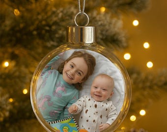 Boule de Noël photo personnalisée - Dessus argenté, recto-verso