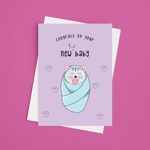 Nouvelle carte de chat - nouvelle carte de bébé en fourrure A5, nouvelle carte drôle de chat, nouvelle carte de chaton, félicitations, nouveau bébé, gotcha day, carte de parent de chat, nouvel animal de compagnie