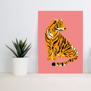 A4 Unframed Pink Tiger Art Print, A4 Prints, Wall Art, Unframed, Retro Print, Vintage, Graphic Decor, Animal Wall Art, Colourful Prints