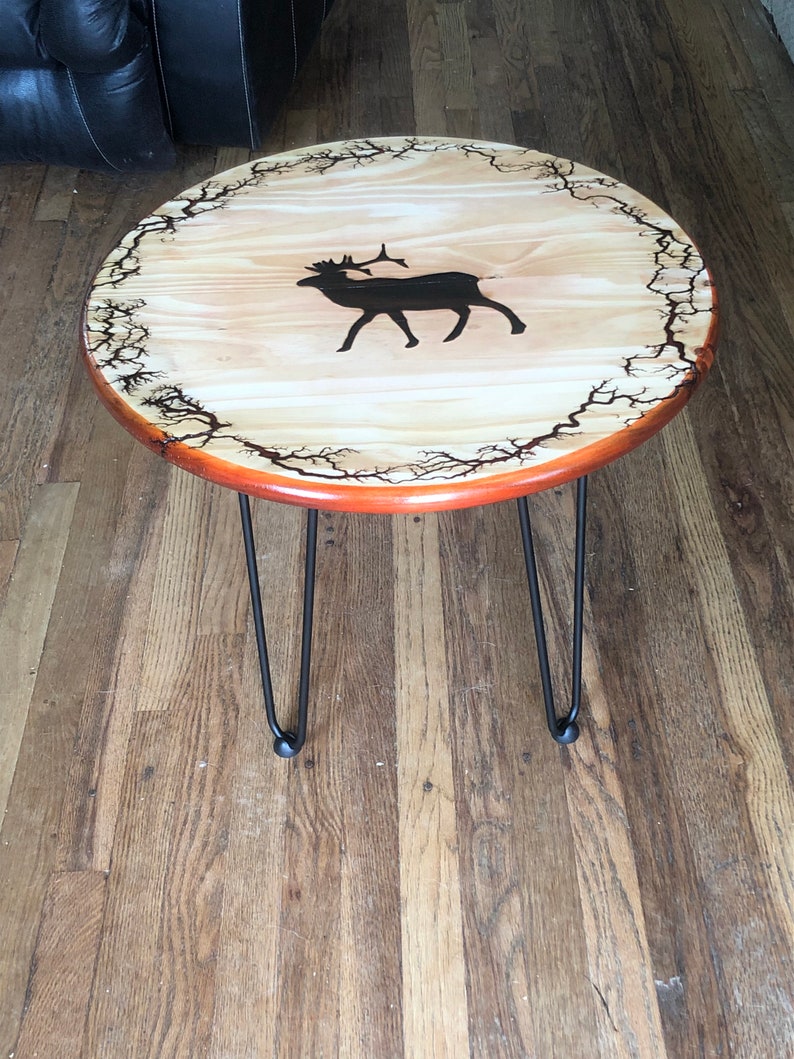 Custom Fractal Wood Burning Table With Elk Etsy