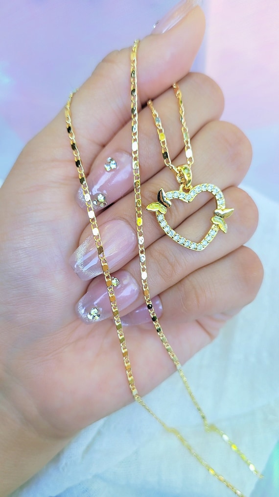 Gold Filled Heart Necklace With Butterfly Accent - Etsy