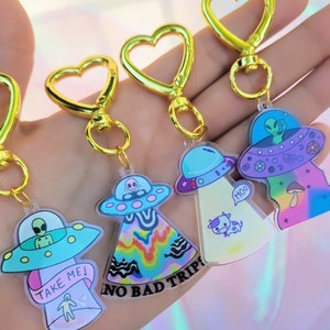 UFO, Alien, Cow, Spaceship, cute keychains, gold keychains, gift ideas, key ring. backpack accessories, Acrylic, metal keychain,bag keychain