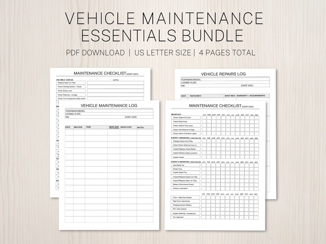 Car Maintenance Printables Bundle - Keep Your Vehicle in Top Shape ...