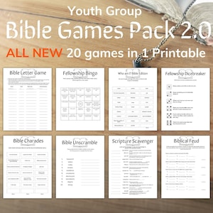 Youth Group Games Bundle, 20 Bible Study Printable Activities, Perfect for Sunday School Fun and Learning, Family Night, Christian Game Gift