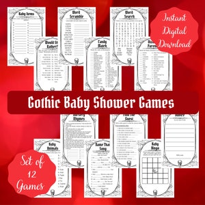 Gothic baby shower printable games bundle