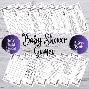 Black and Purple Printable Baby Shower Games Bundle