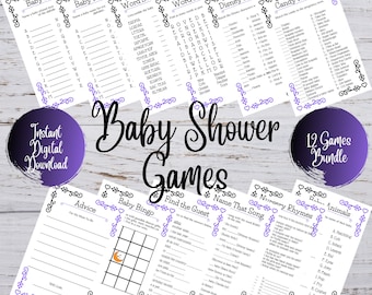 Black and Purple Printable Baby Shower Games Bundle
