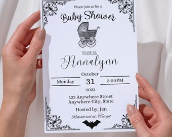 Black & White Gothic Baby Shower Invitation Editable Template