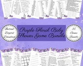 Purple Floral baby shower printable games bundle