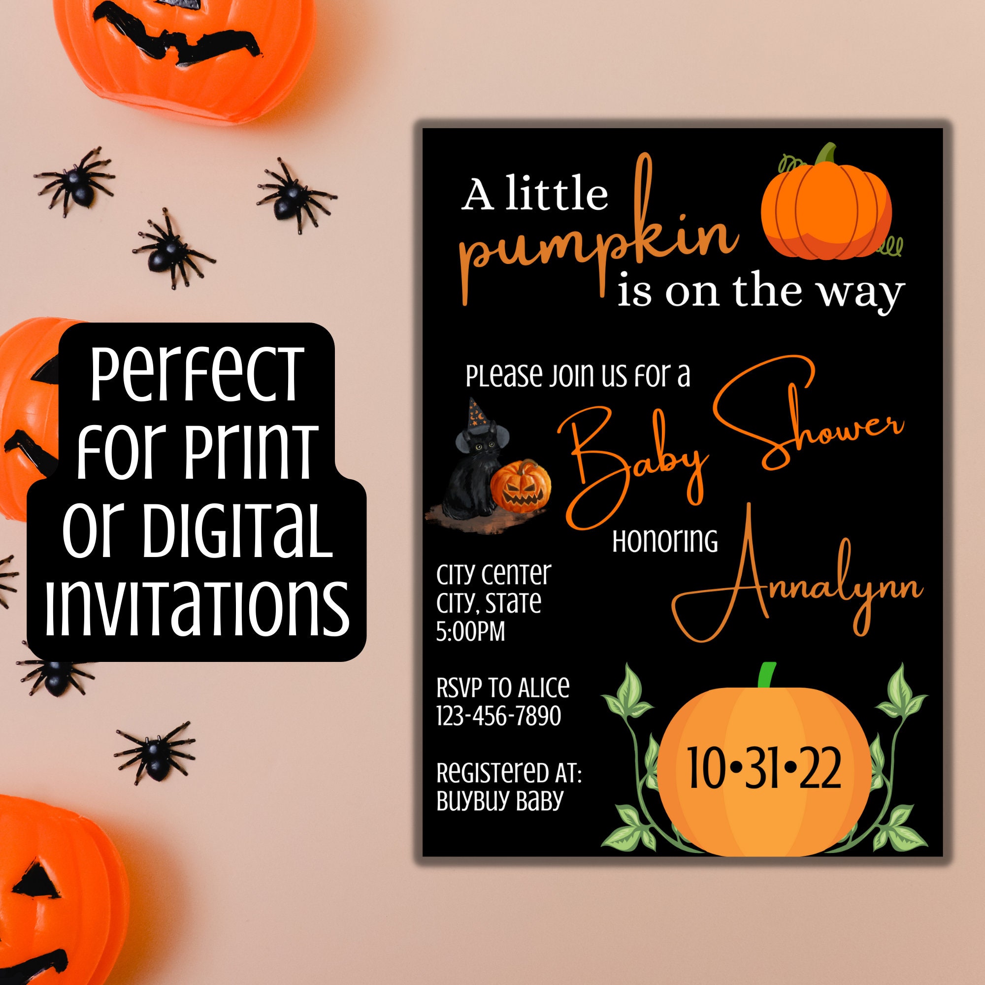 Pumpkin Baby Shower Invitation Template Editable Template - Etsy
