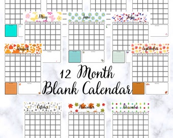 Blank 12 month printable calendar