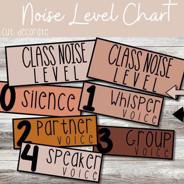 Neutral Boho Class Noise Level Chart | Classroom Decor | Printable