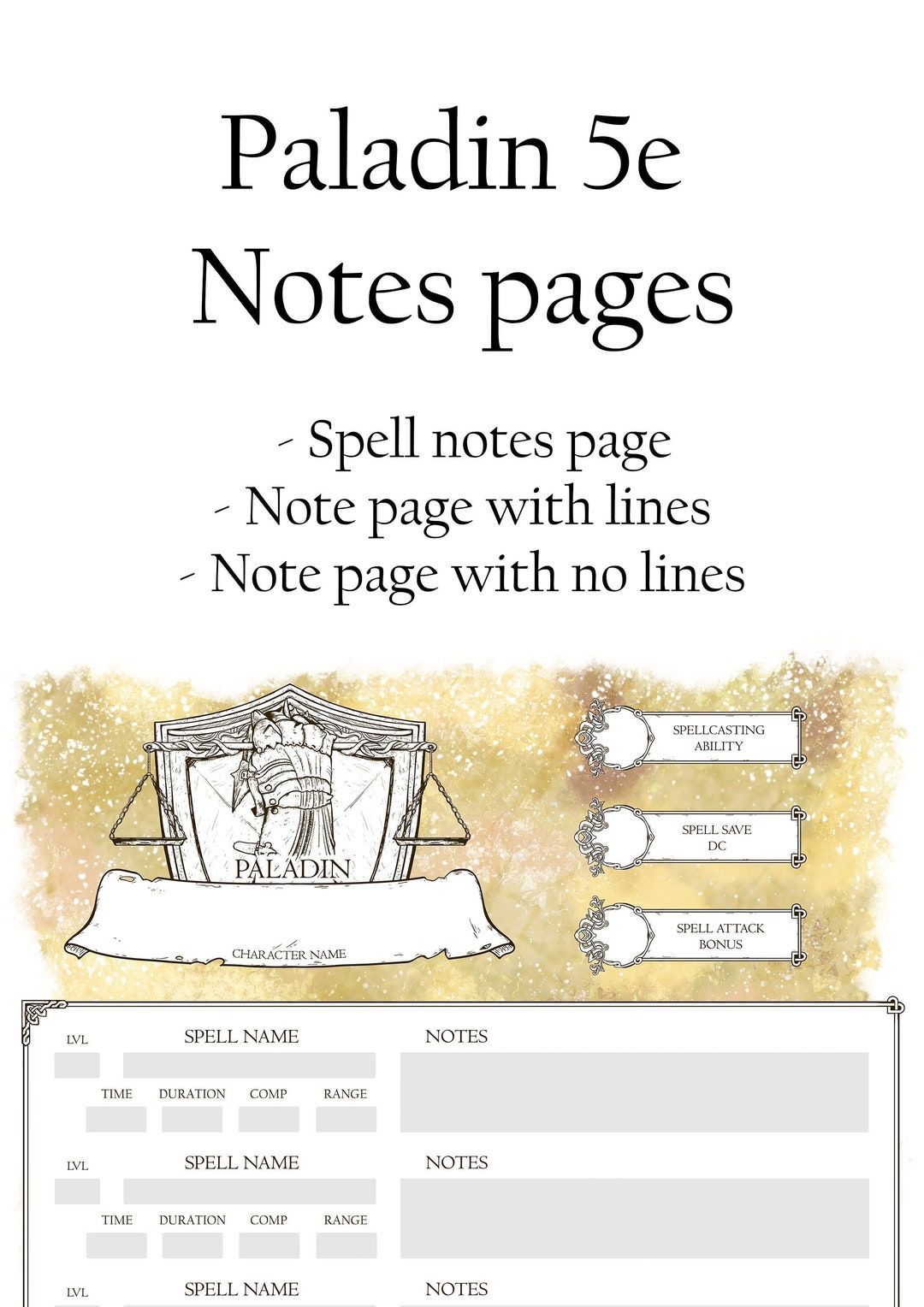 D&D 5E - Paladin Note Pages - Etsy