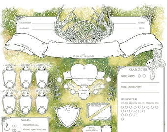 D&D 5E 2024 - Druido - Schede dei personaggi - PDF di 6 pagine
