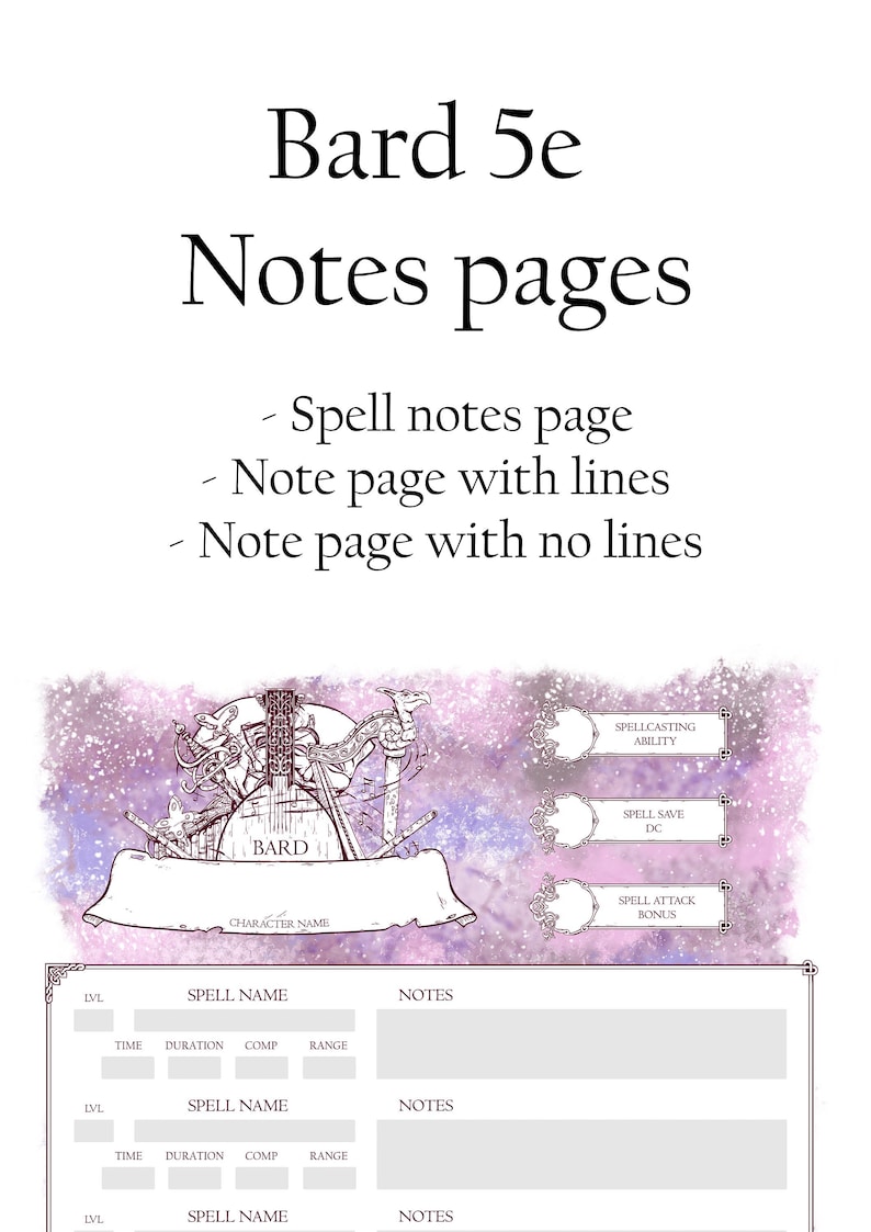 D&D 5E - Bard Note Pages - Etsy