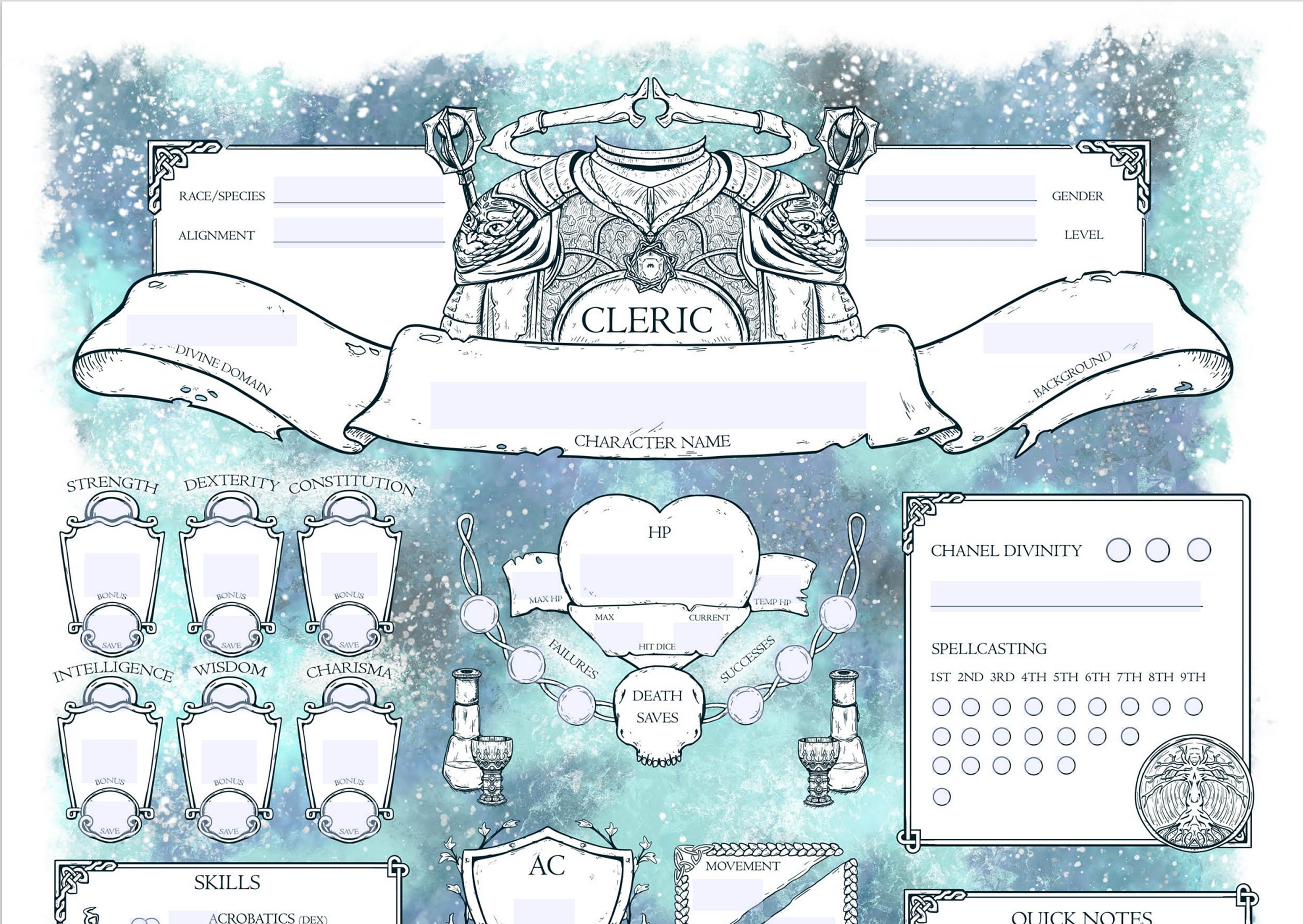Fillable D&D 5E Cleric Character Sheets - Etsy Portugal