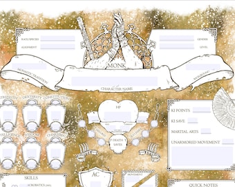 Fillable D&D 5E - Monk - Character Sheets