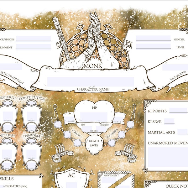 Fillable D&D 5E - Monk - Character Sheets