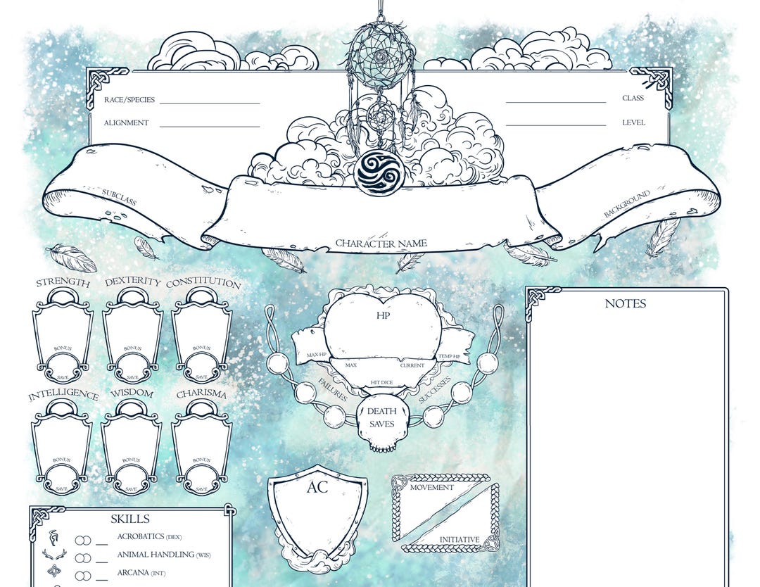 D&D 5E 2024 - Elemental Awakening AIR - Character Sheets - 6 Page PDF ...