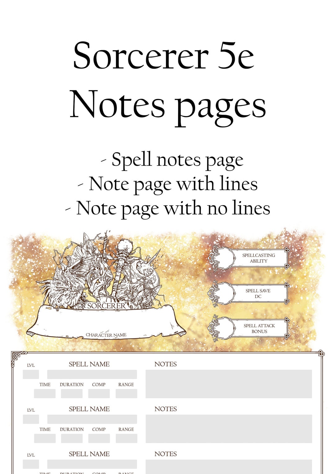 D&D 5E - Sorcerer Note Pages - Etsy