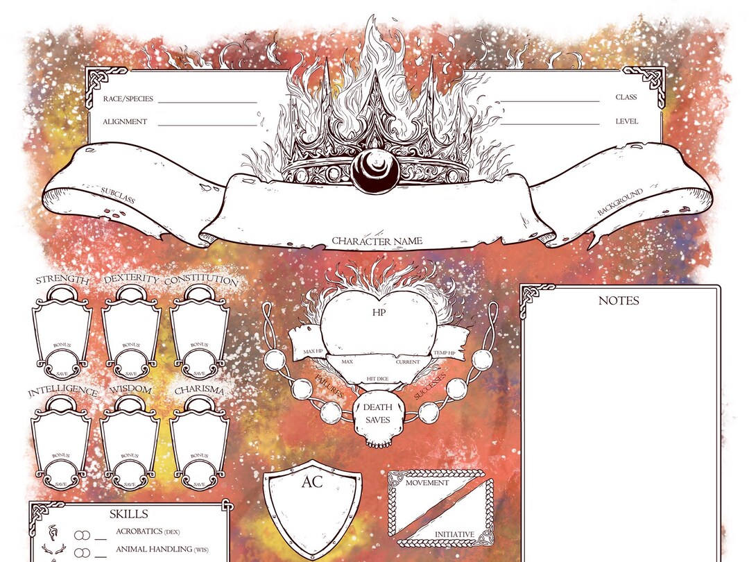 D&D 5E 2024 - Elemental Awakening FIRE- Character Sheets - 6 Page PDF ...