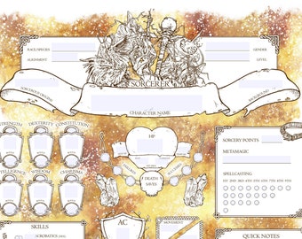 Sorcerer Character Sheet D&amp;D 5e - Etsy