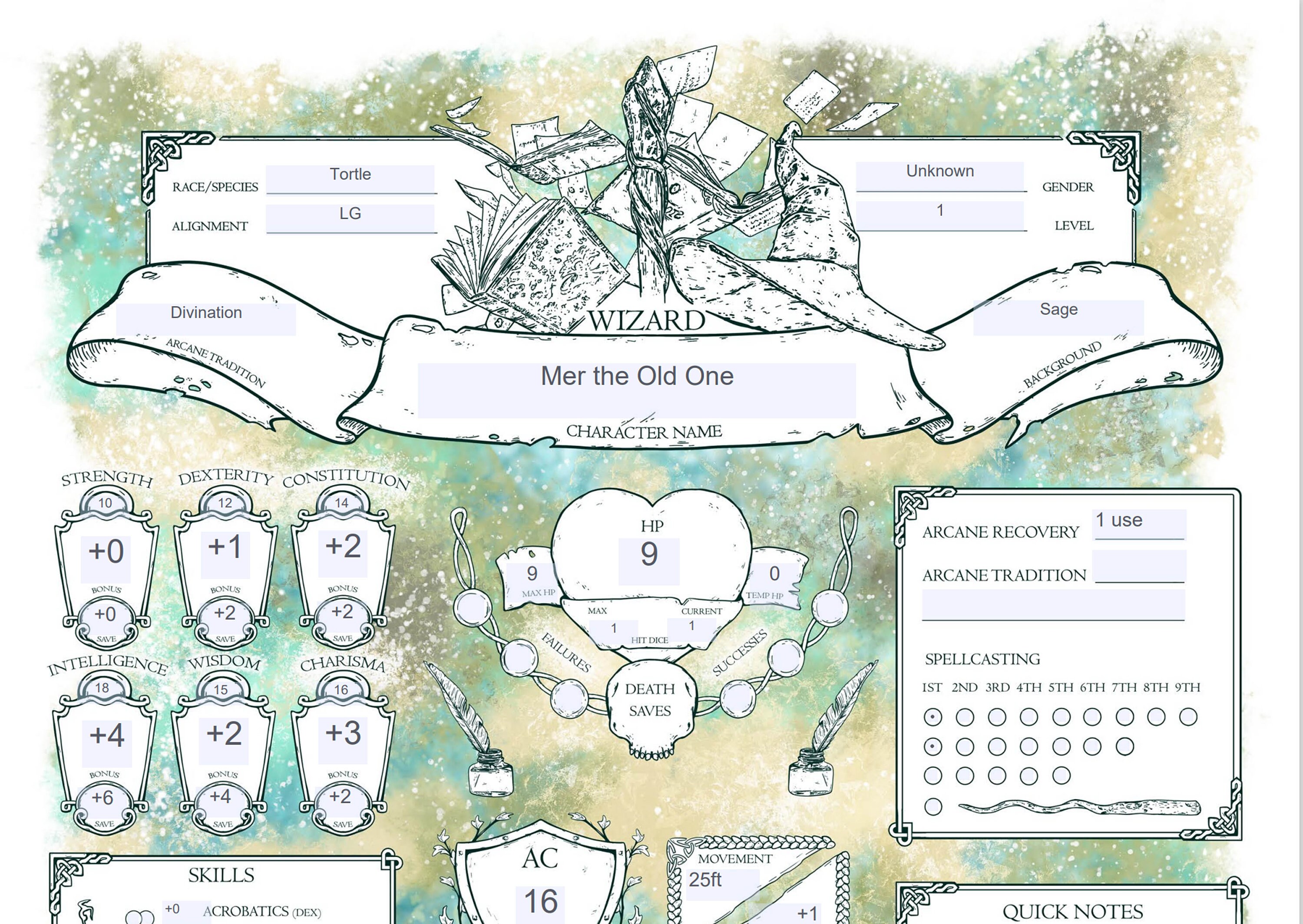 Fillable D&D 5E - Wizard - Character Sheets - Etsy