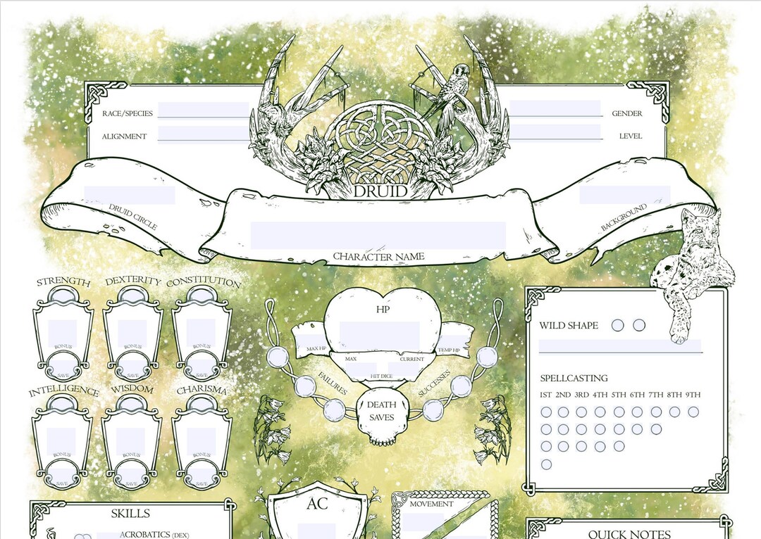 Fillable D&amp;D 5E - Druid - Character Sheets - Etsy